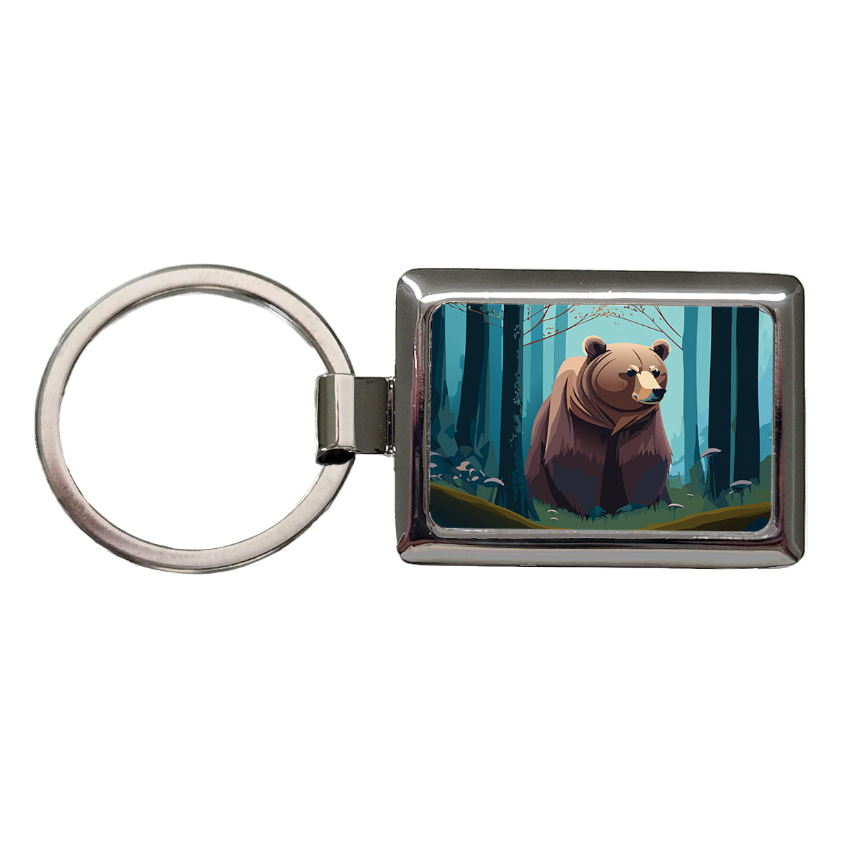 Bear in Forest Woodland Wilderness Rectangle Metal Keychain