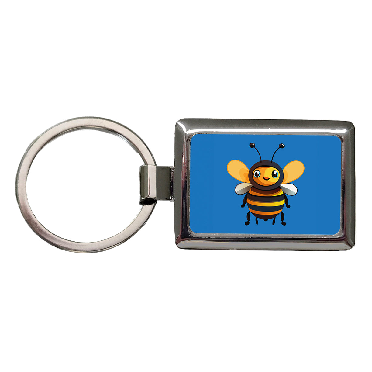 Bee Happy Smiling Rectangle Metal Keychain