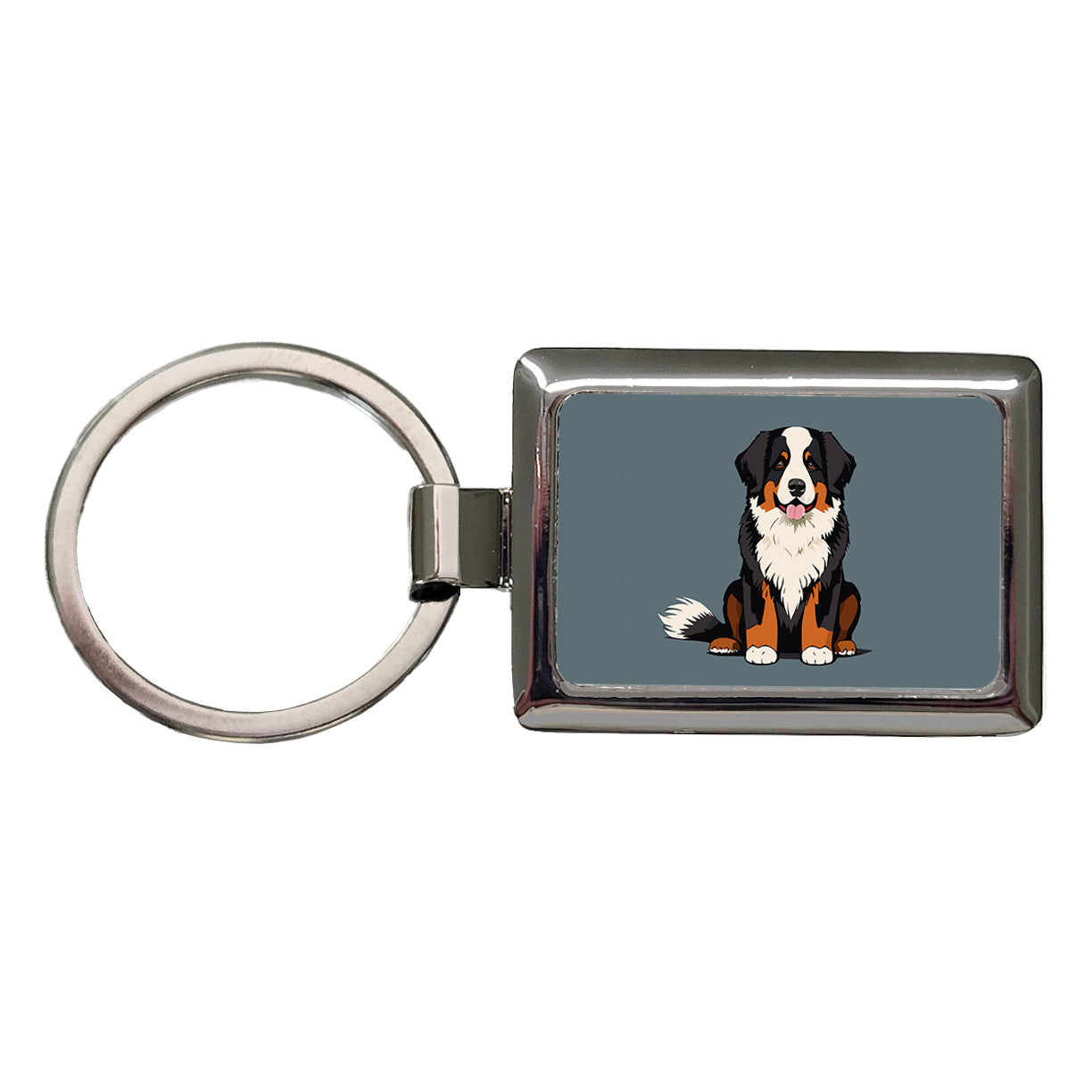 Bernese Mountain Dog Sitting Rectangle Metal Keychain