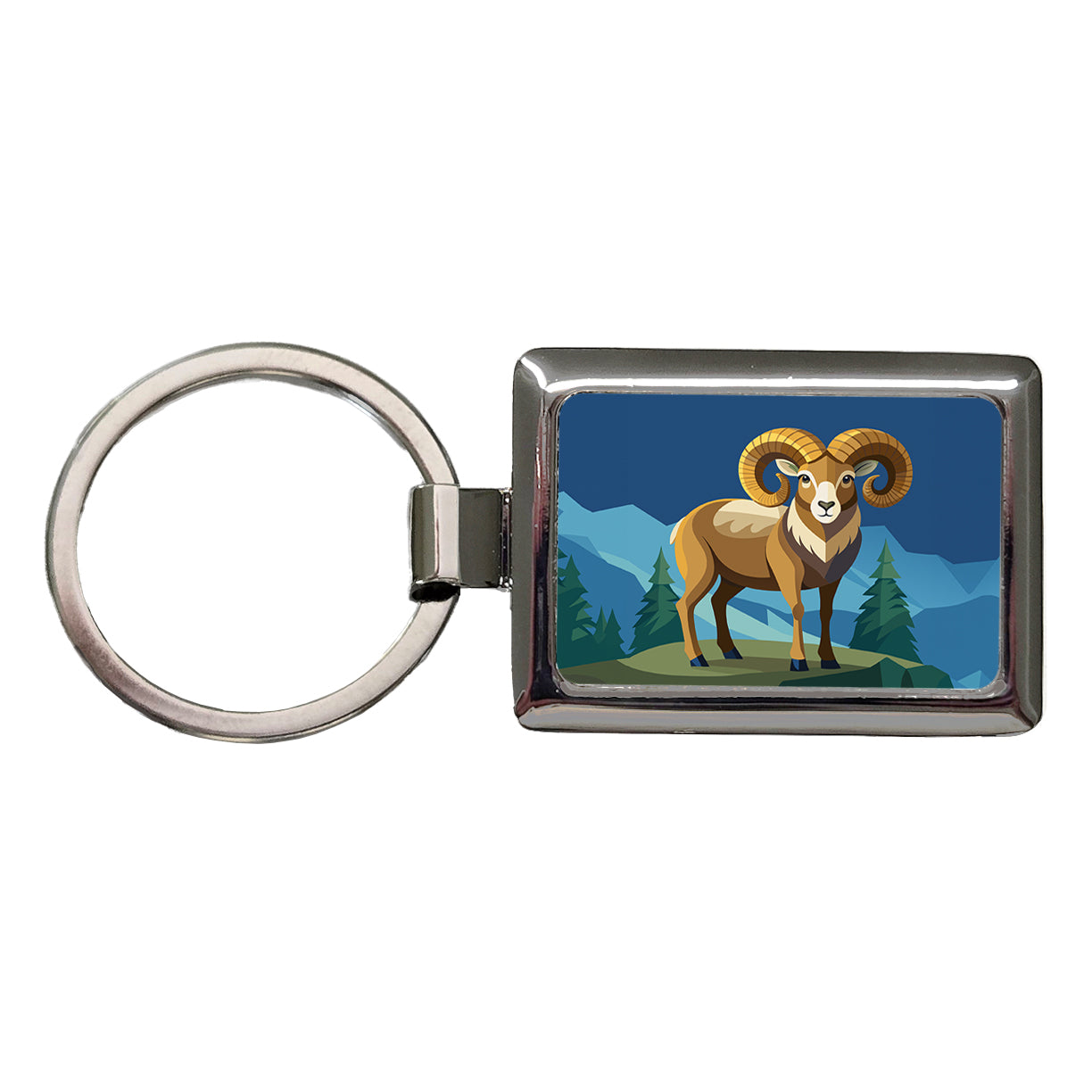 Bighorn Sheep Rectangle Metal Keychain