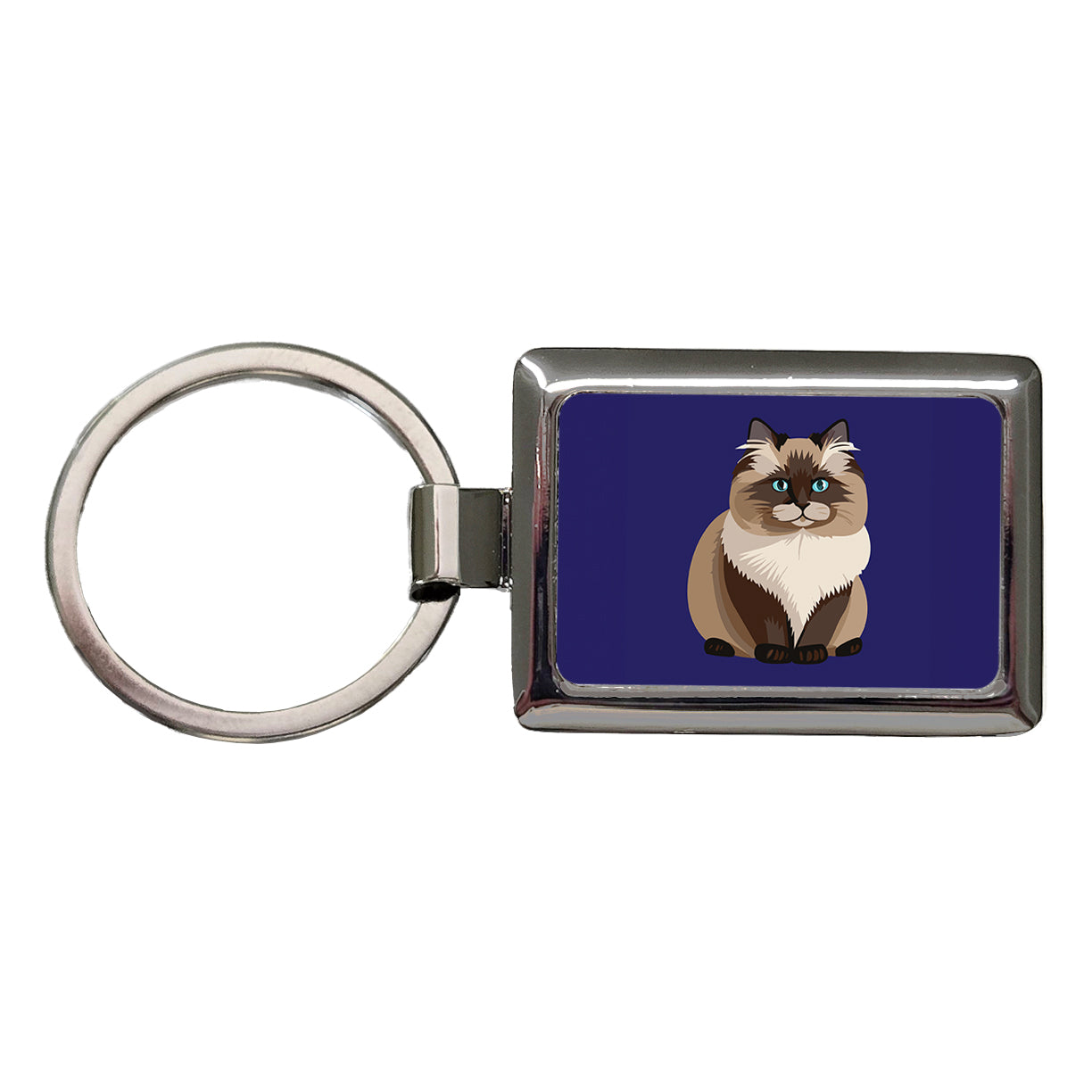 Birman Cat Sitting Rectangle Metal Keychain