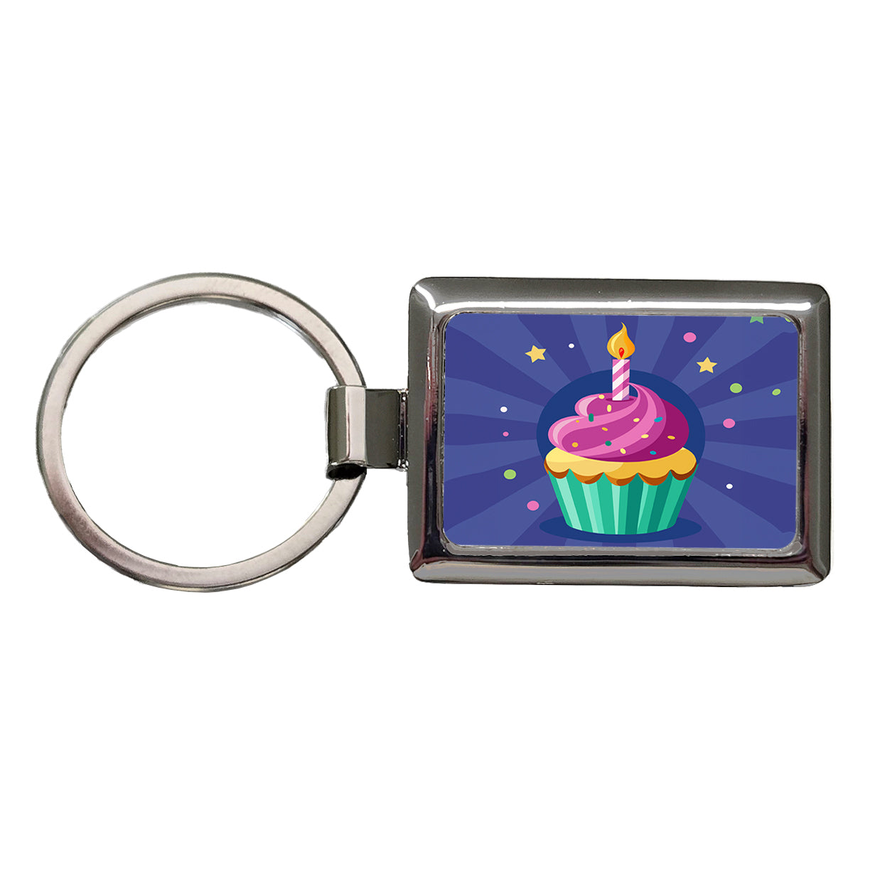 Birthday Cupcake with Candle Rectangle Metal Keychain