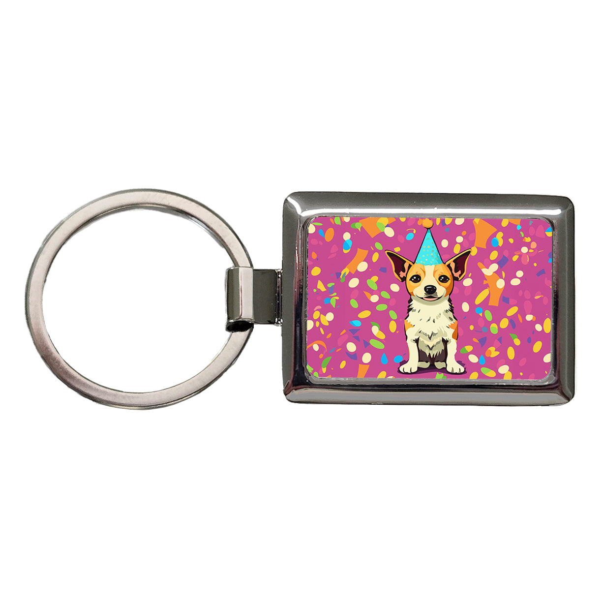Birthday Dog Confetti Background Rectangle Metal Keychain