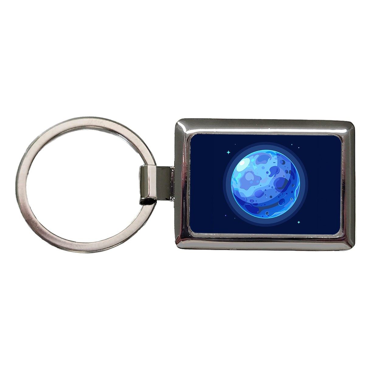 Blue Moon Rectangle Metal Keychain