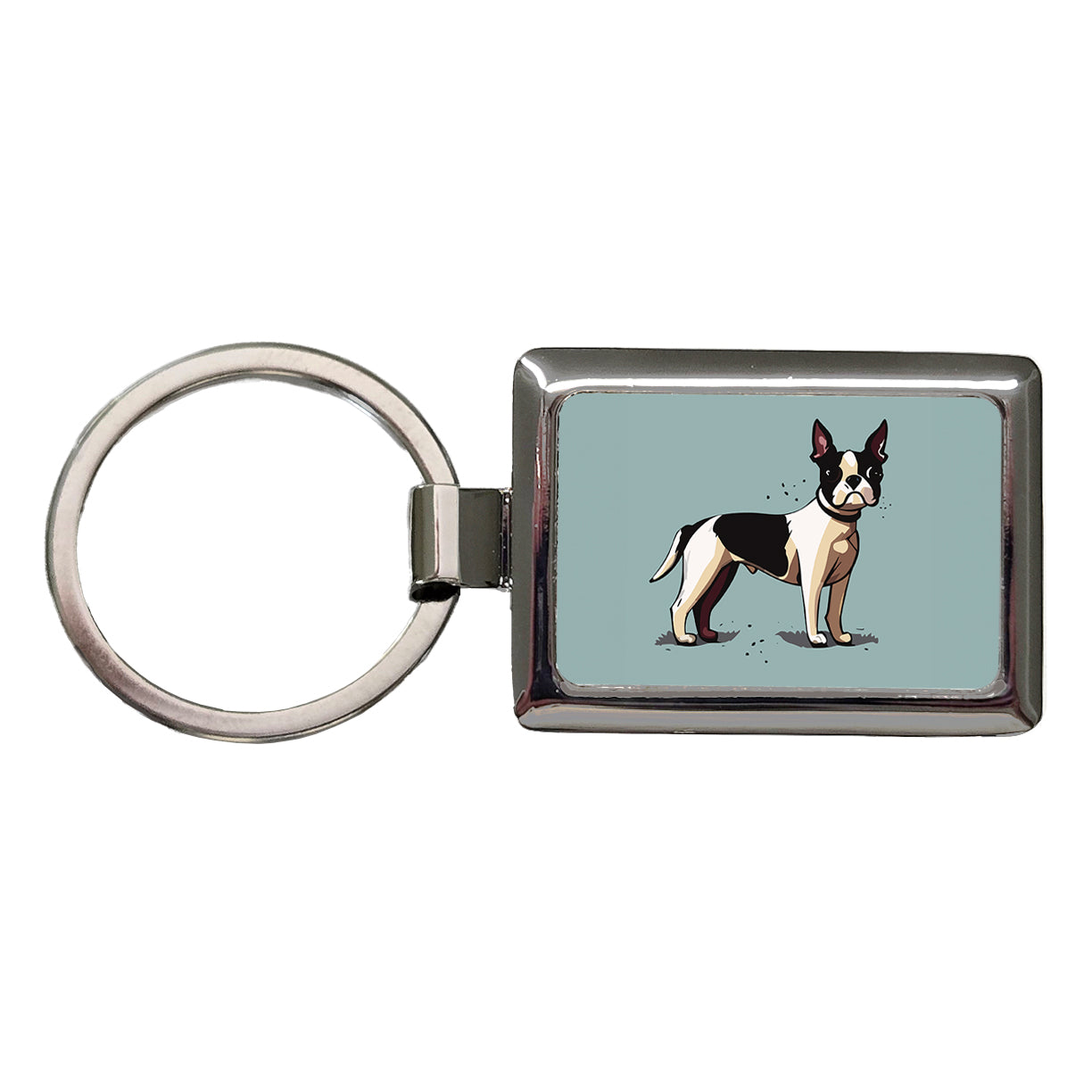 Boston Terrier Dog Standing Rectangle Metal Keychain