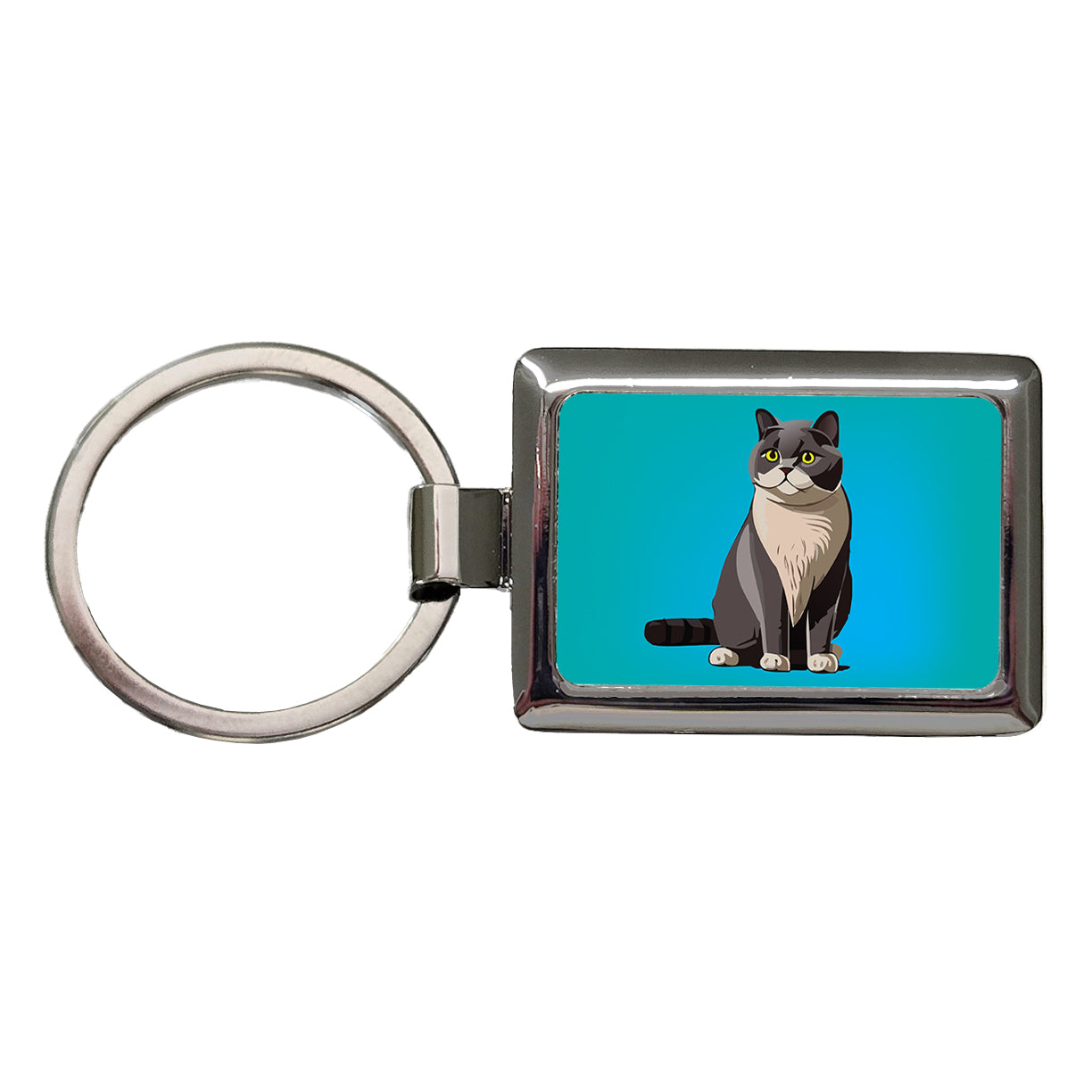 British Shorthair Cat Sitting Rectangle Metal Keychain