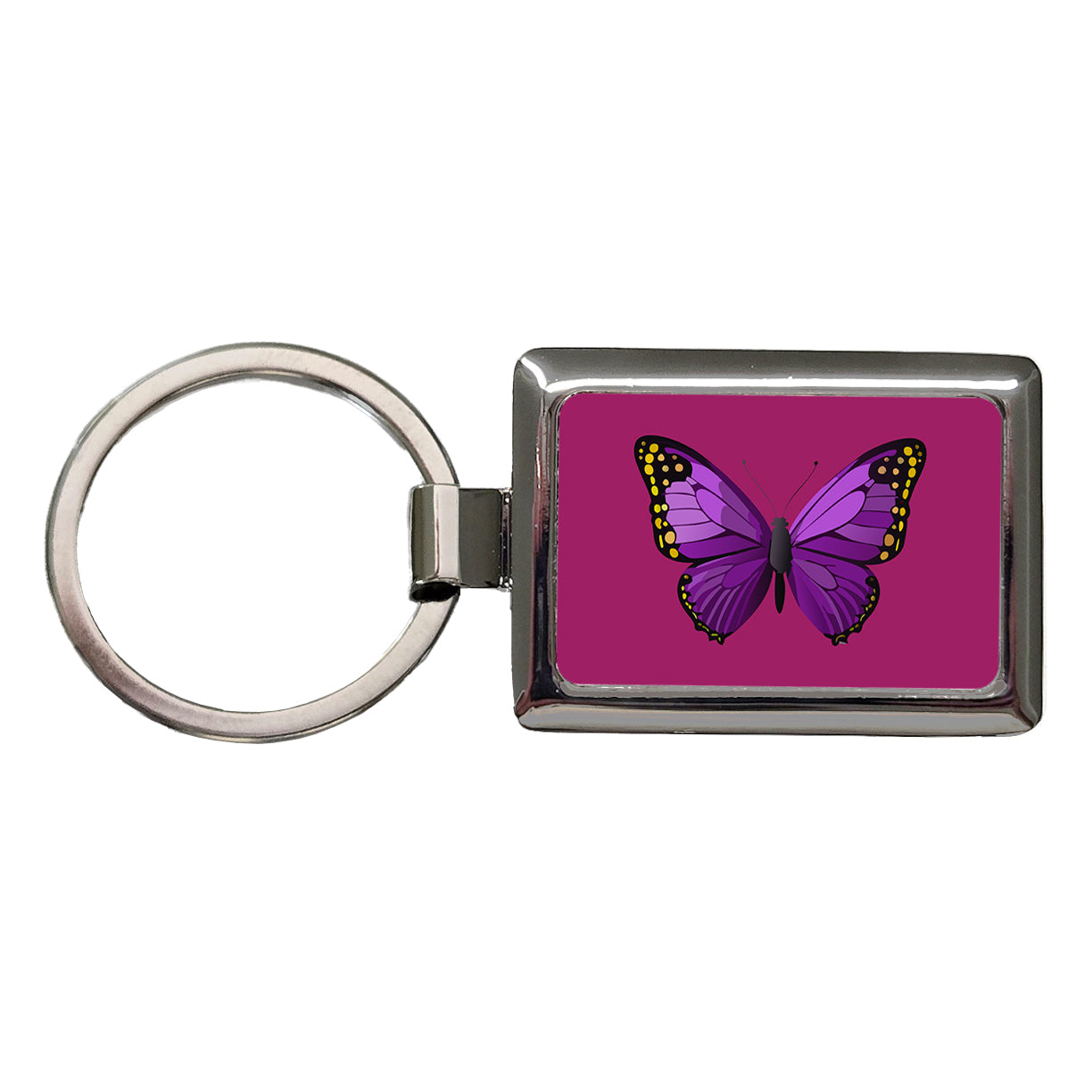 Butterfly Purple Rectangle Metal Keychain