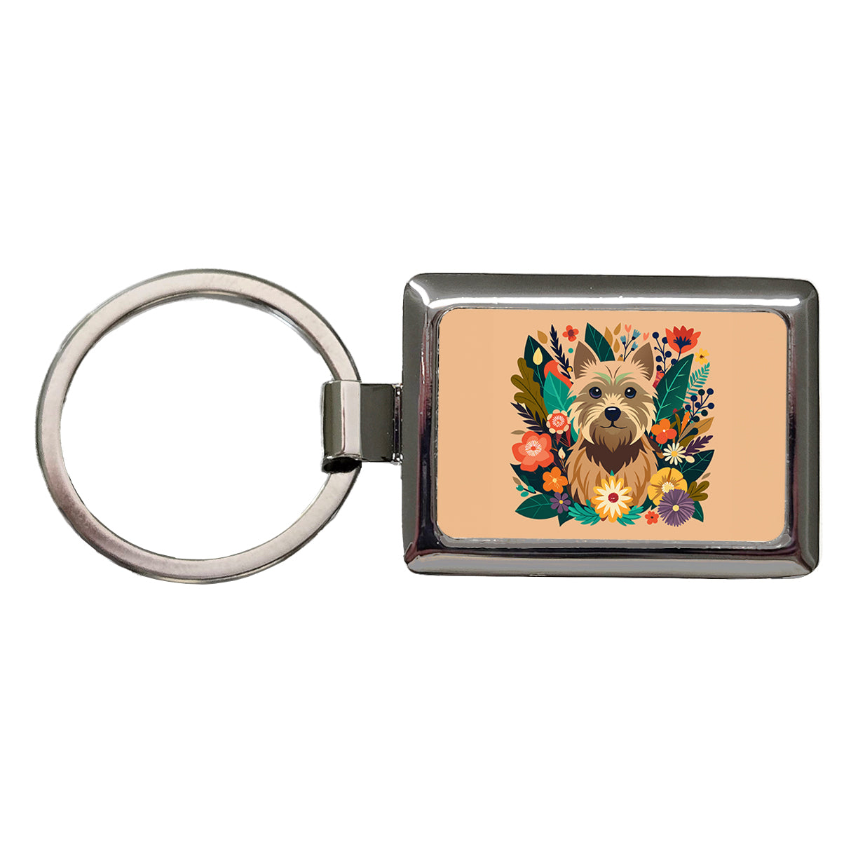 Cairn Terrier Dog Floral Flowers Rectangle Metal Keychain