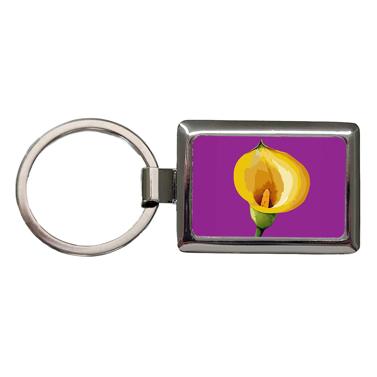 Calla Lily Flower Yellow Rectangle Metal Keychain