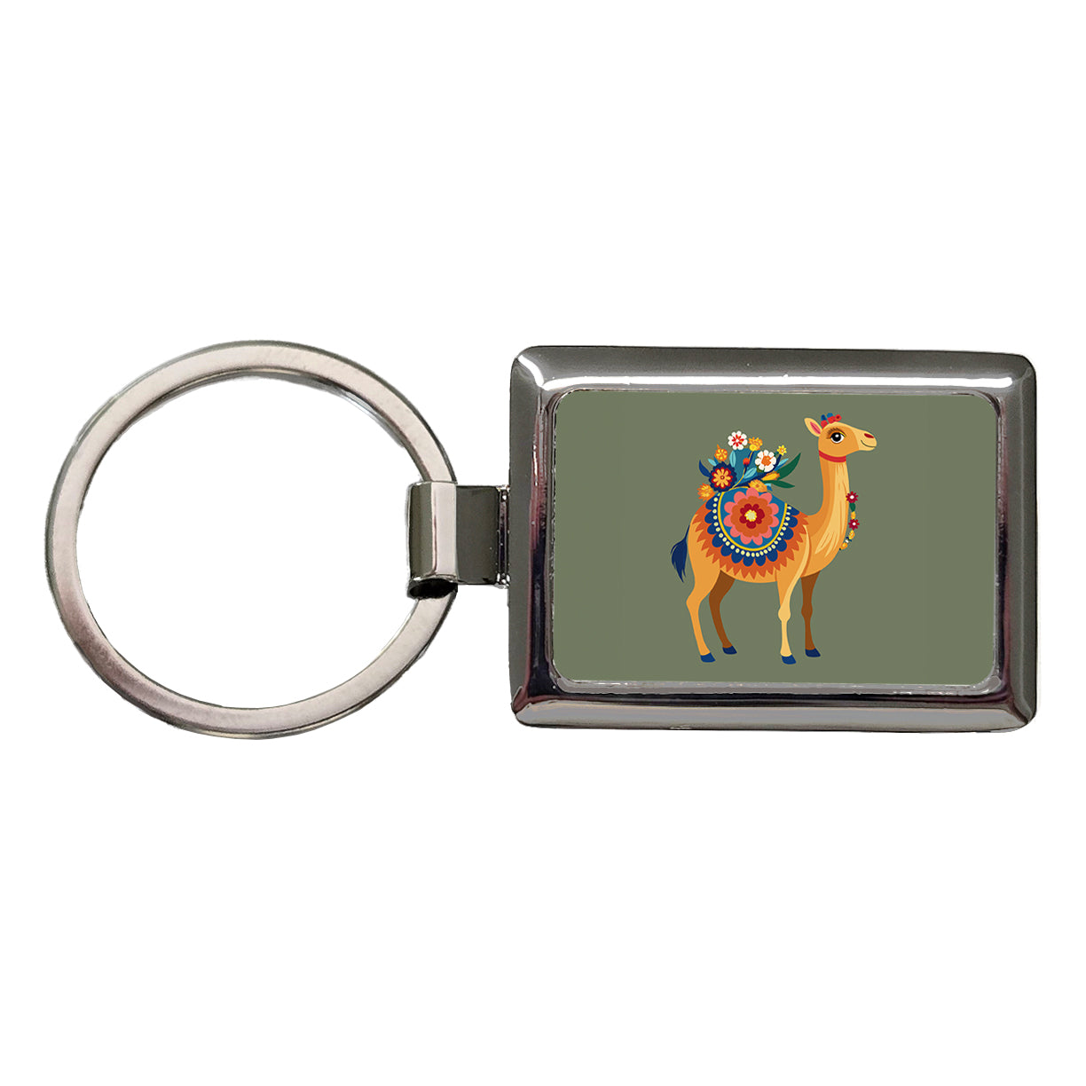 Camel Floral Flowers Rectangle Metal Keychain