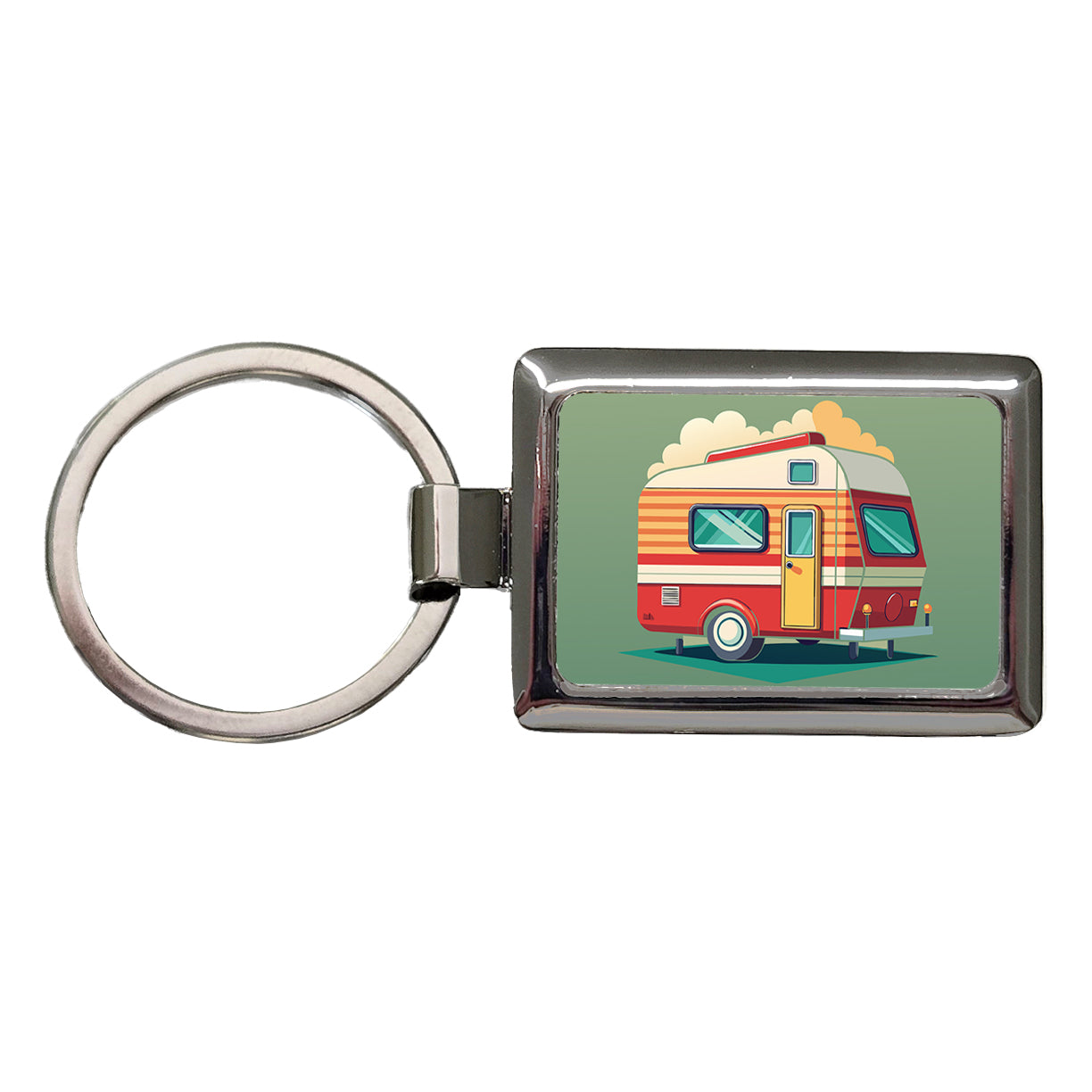 Camper RV Trailer Retro Rectangle Metal Keychain