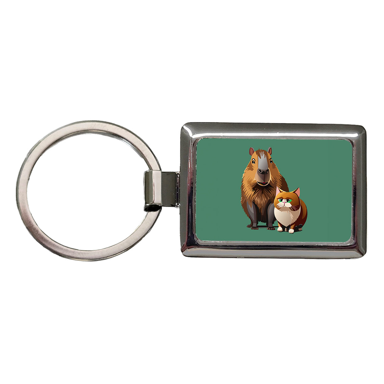 Capybara and Cat Best Friends BFF Cute Rectangle Metal Keychain