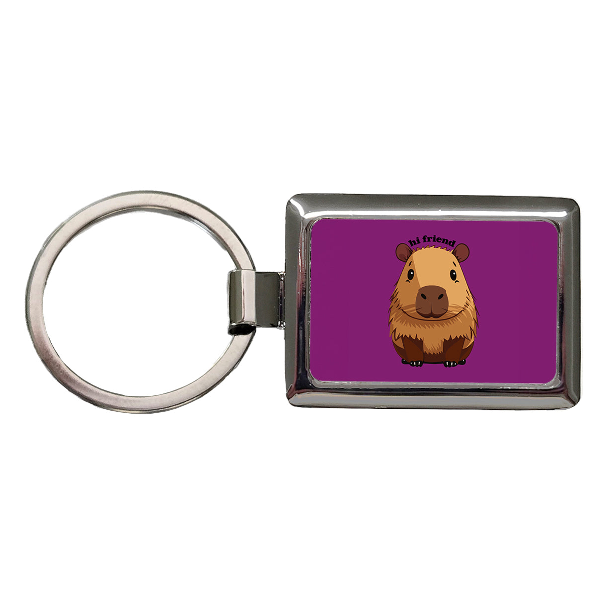 Capybara Hi Friend Hello Funny Rectangle Metal Keychain