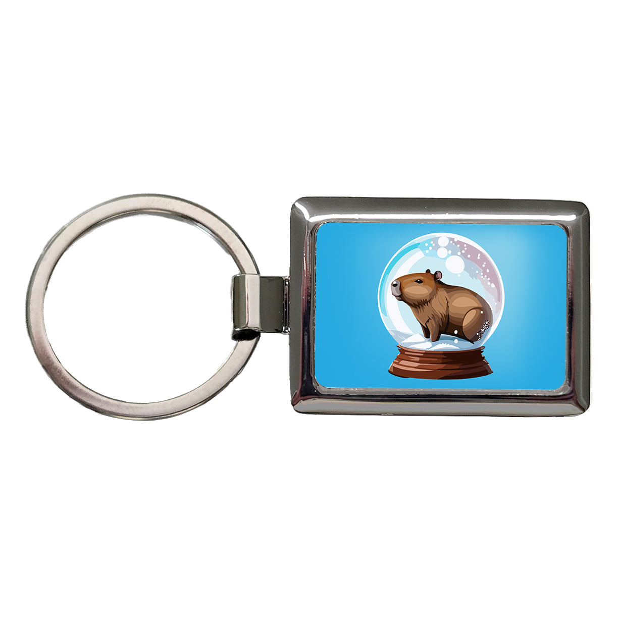Capybara in a Snow Globe Christmas Rectangle Metal Keychain