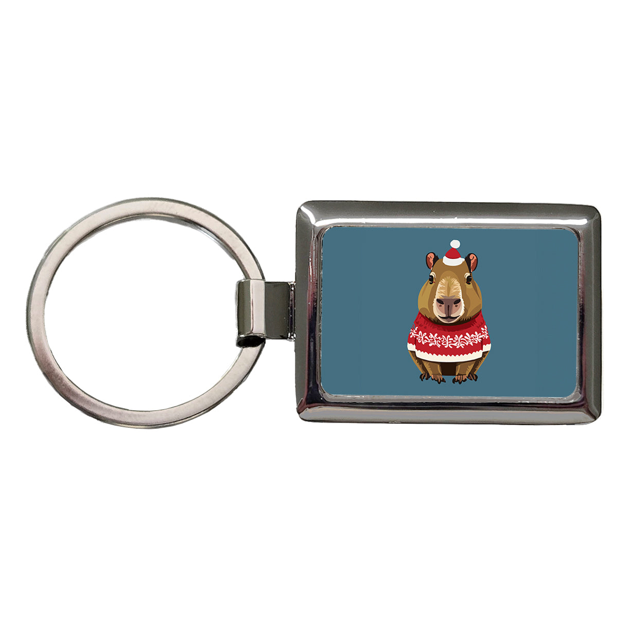Capybara Wearing Christmas Sweater Funny Rectangle Metal Keychain