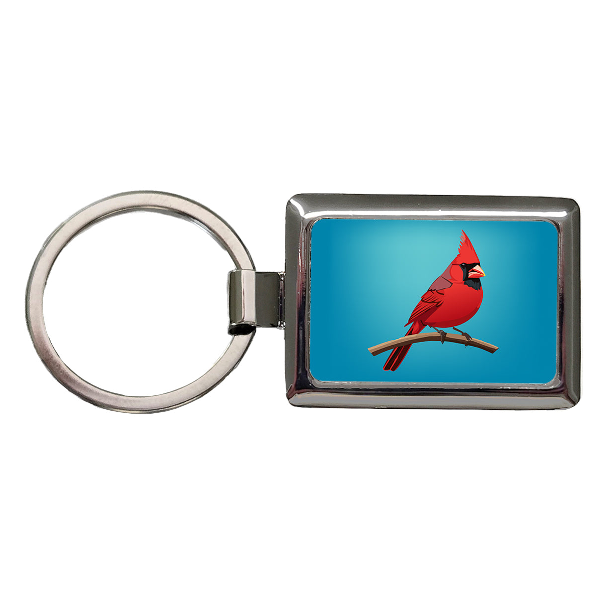 Cardinal Red on Branch Rectangle Metal Keychain