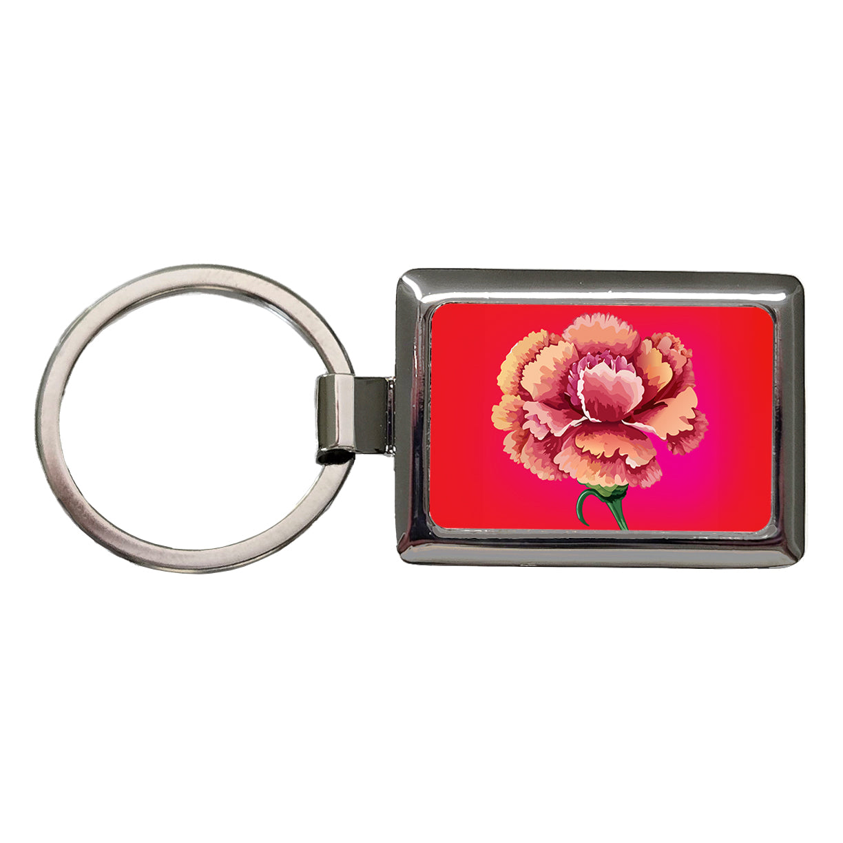 Carnation Flower Watercolor Rectangle Metal Keychain