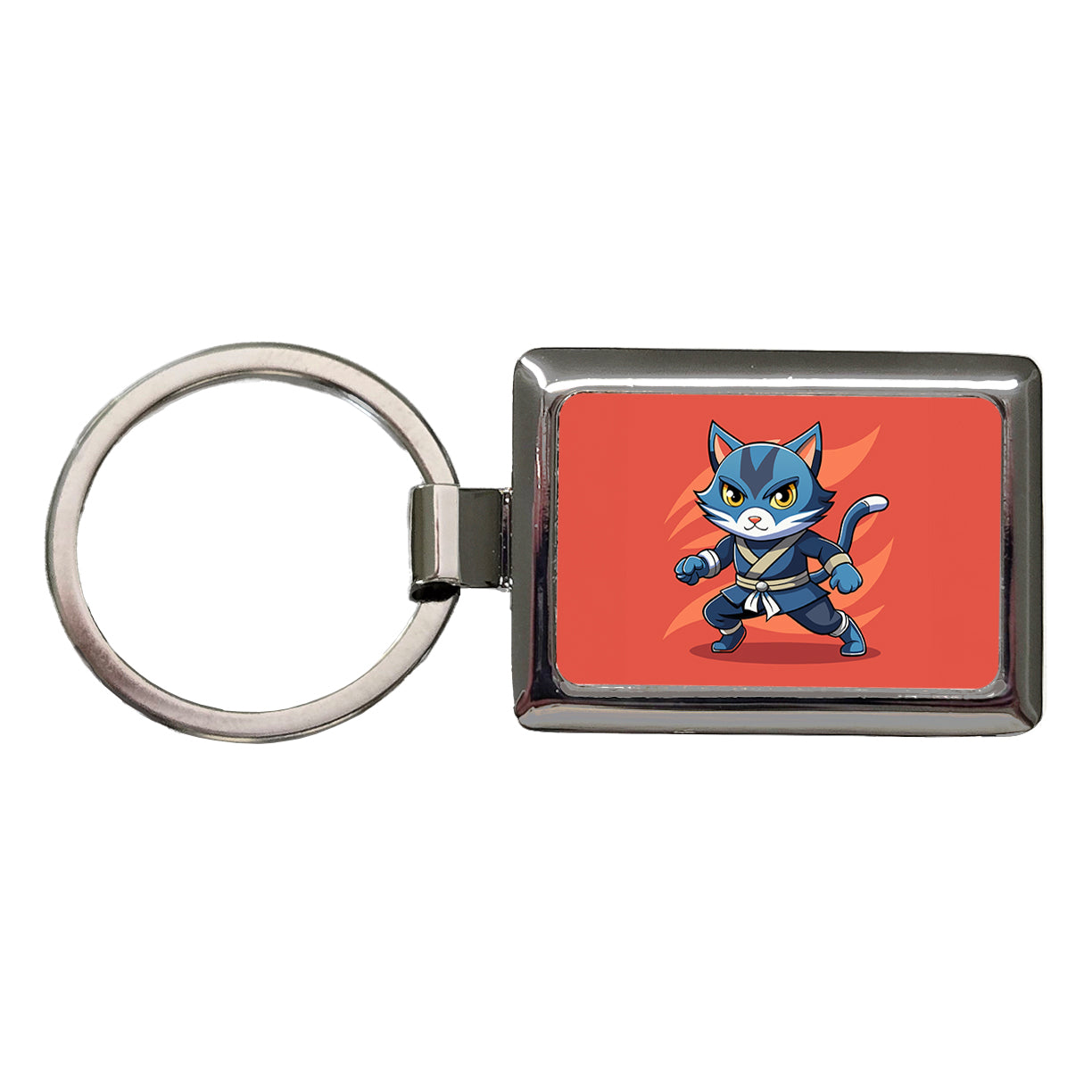 Cat Ninja Rectangle Metal Keychain