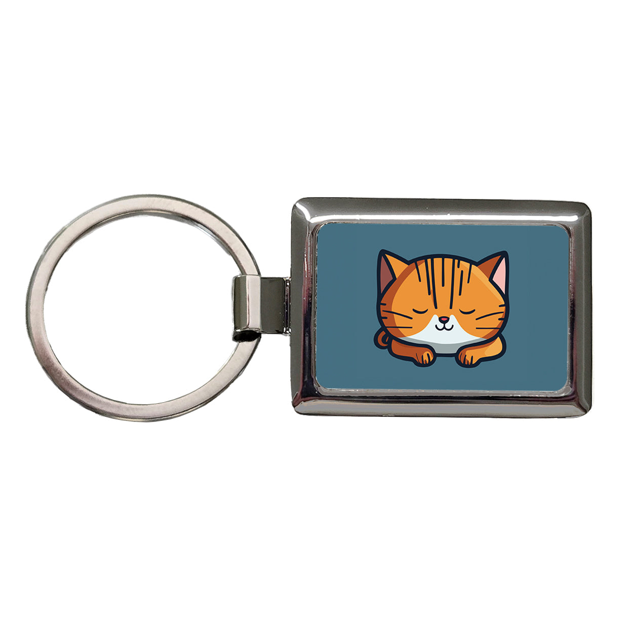 Cat Orange White Sleeping Rectangle Metal Keychain