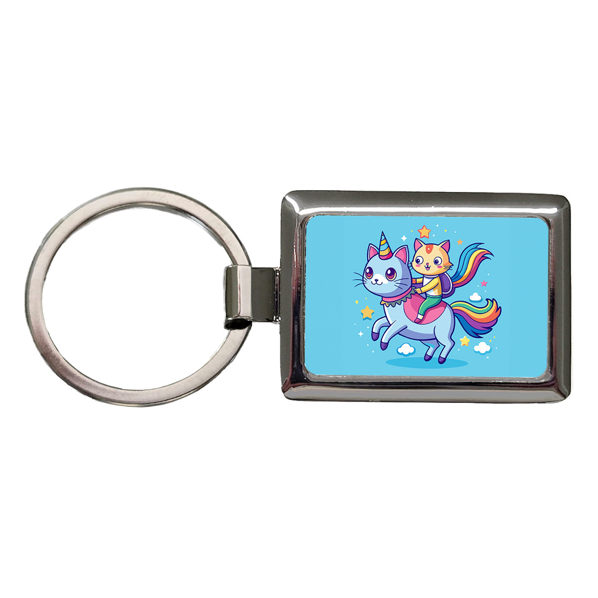 Cat Riding Caticorn Unicorn Funny Rectangle Metal Keychain