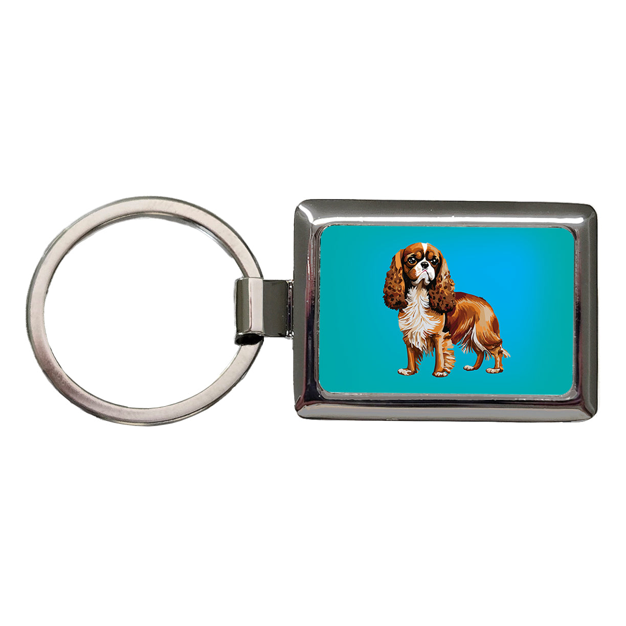Cavalier King Charles Spaniel Dog Blenheim Watercolor Rectangle Metal Keychain