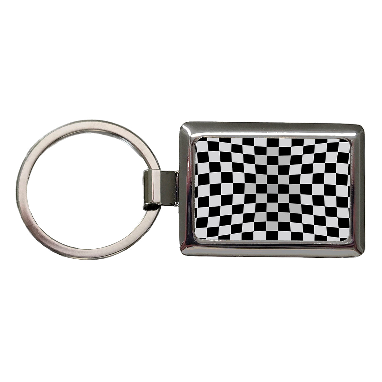 Checkered Flag Black White Rectangle Metal Keychain