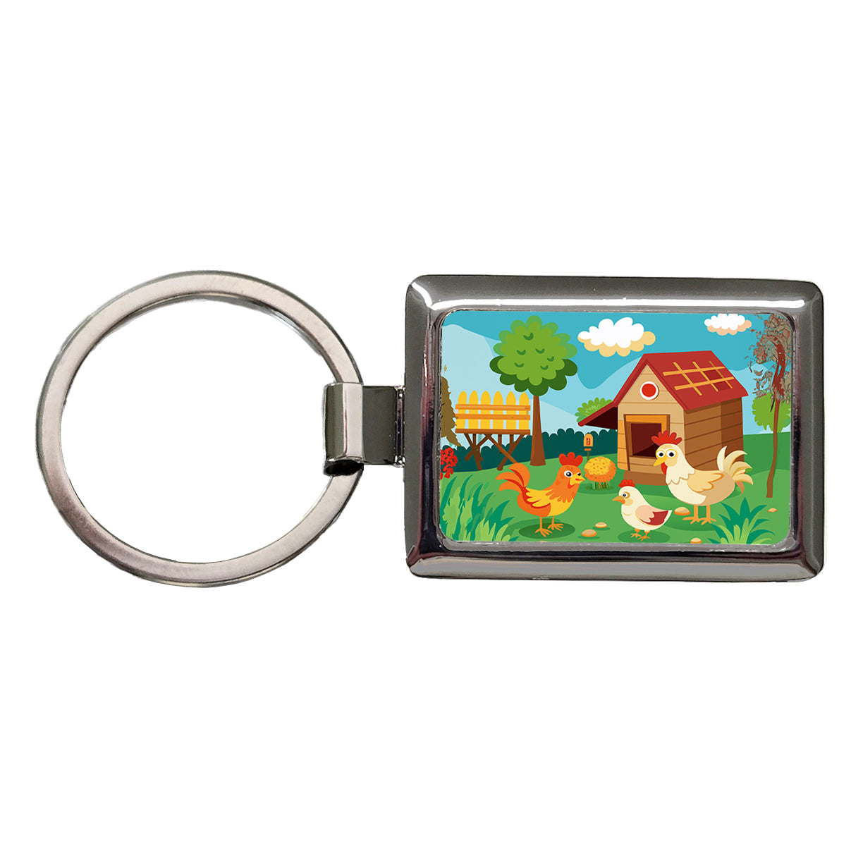 Chickens and Coop Cute Rectangle Metal Keychain