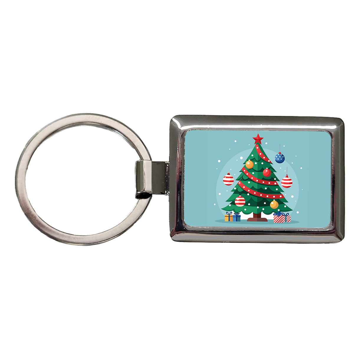 Christmas Patriotic Tree Ornaments Subtle Rectangle Metal Keychain