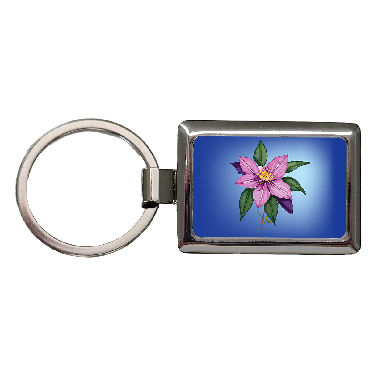 Clematis Flower Purple Watercolor Rectangle Metal Keychain