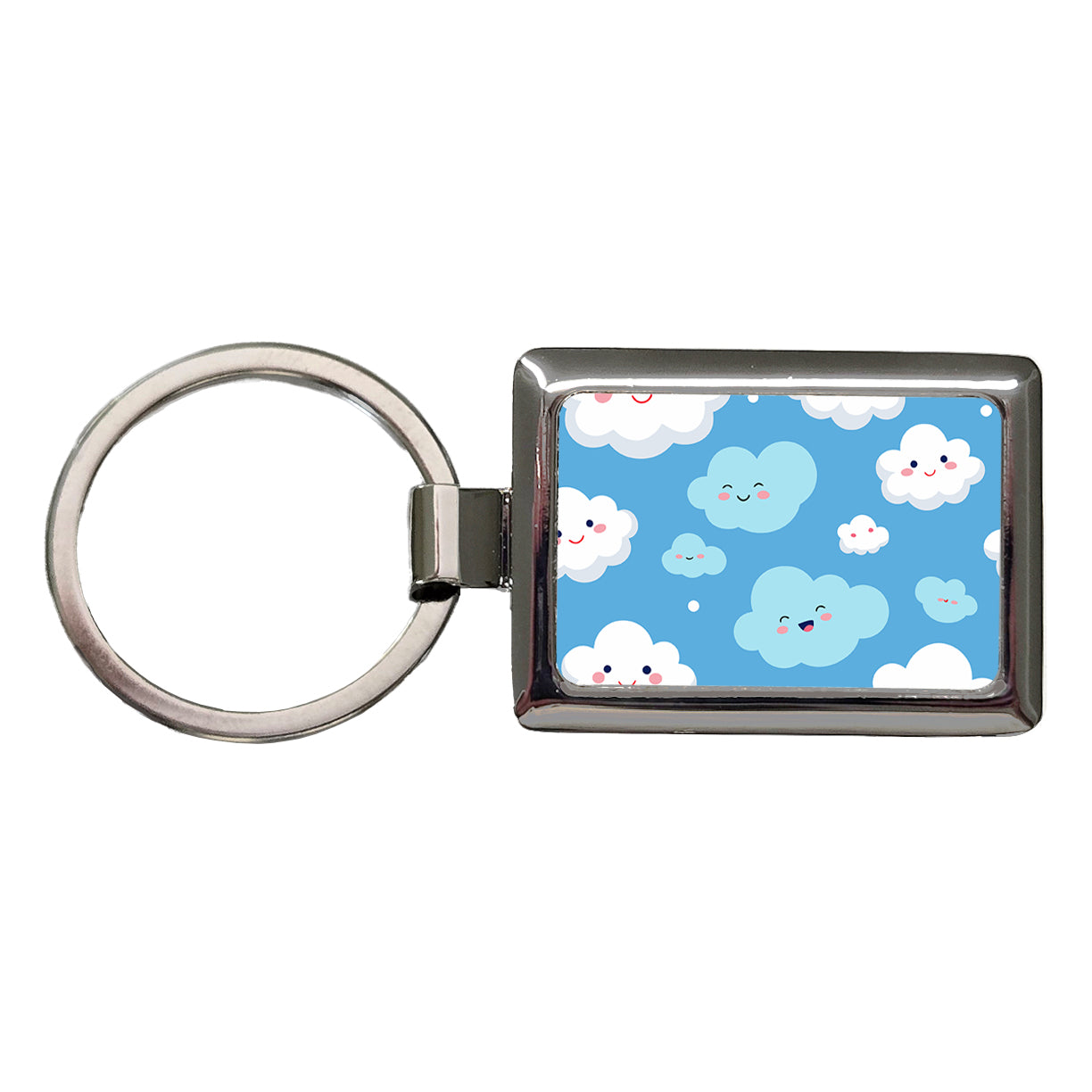 Clouds Happy Smiling Cute Pattern Rectangle Metal Keychain