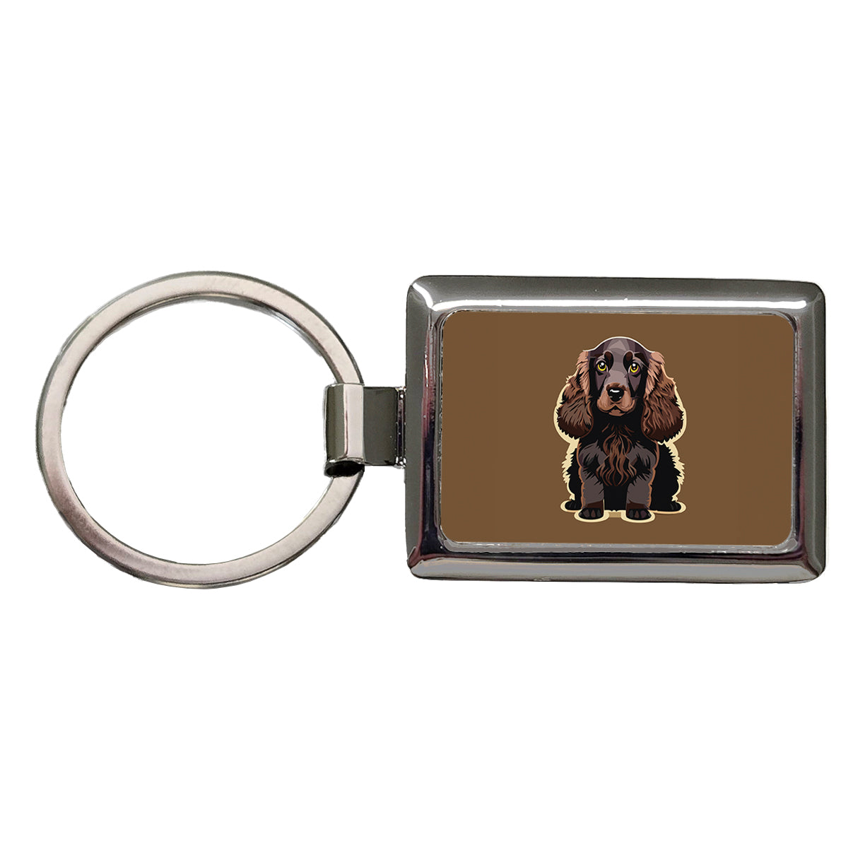 Cocker Spaniel Dark Standing Rectangle Metal Keychain