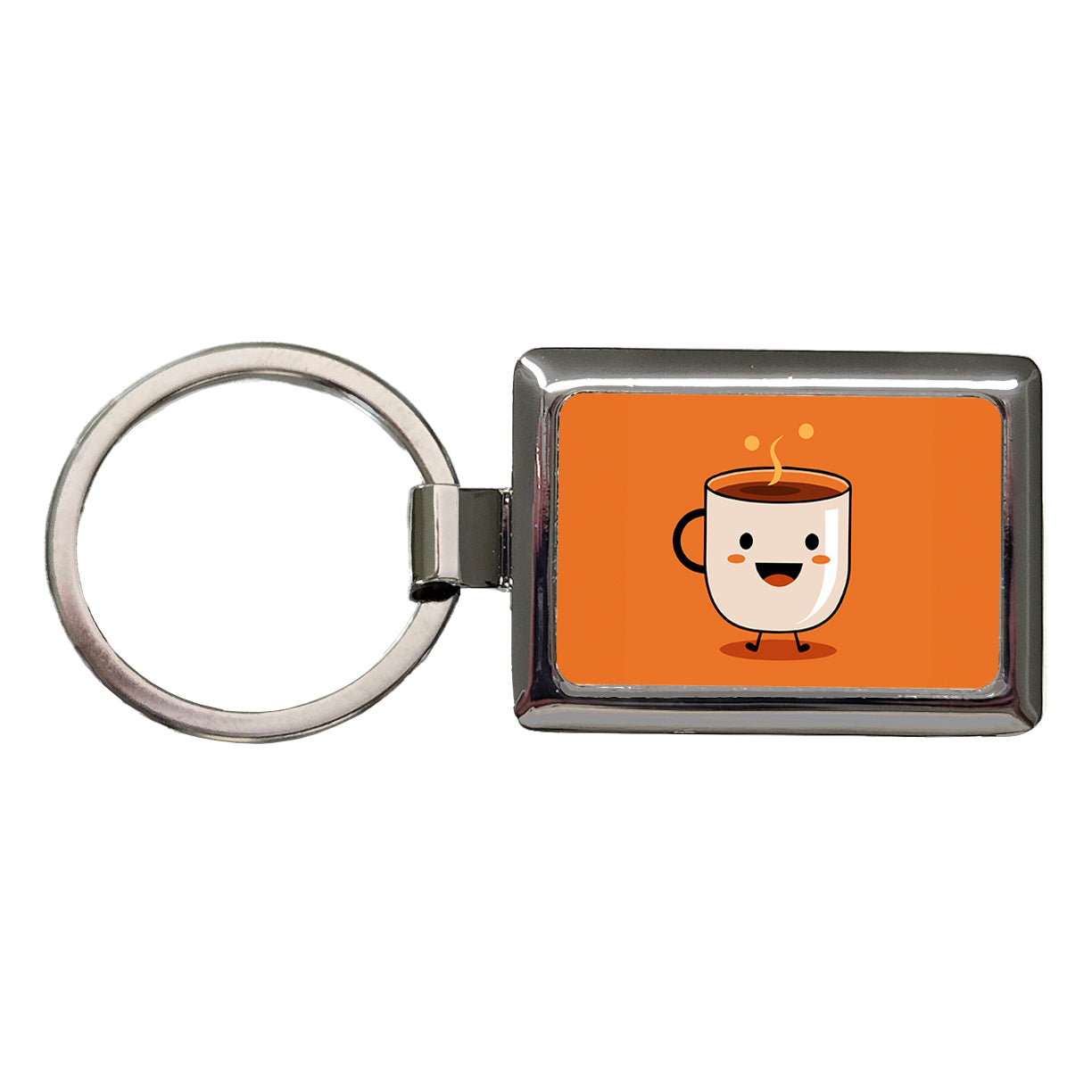 Coffee Mug Cup Smiling Happy Rectangle Metal Keychain