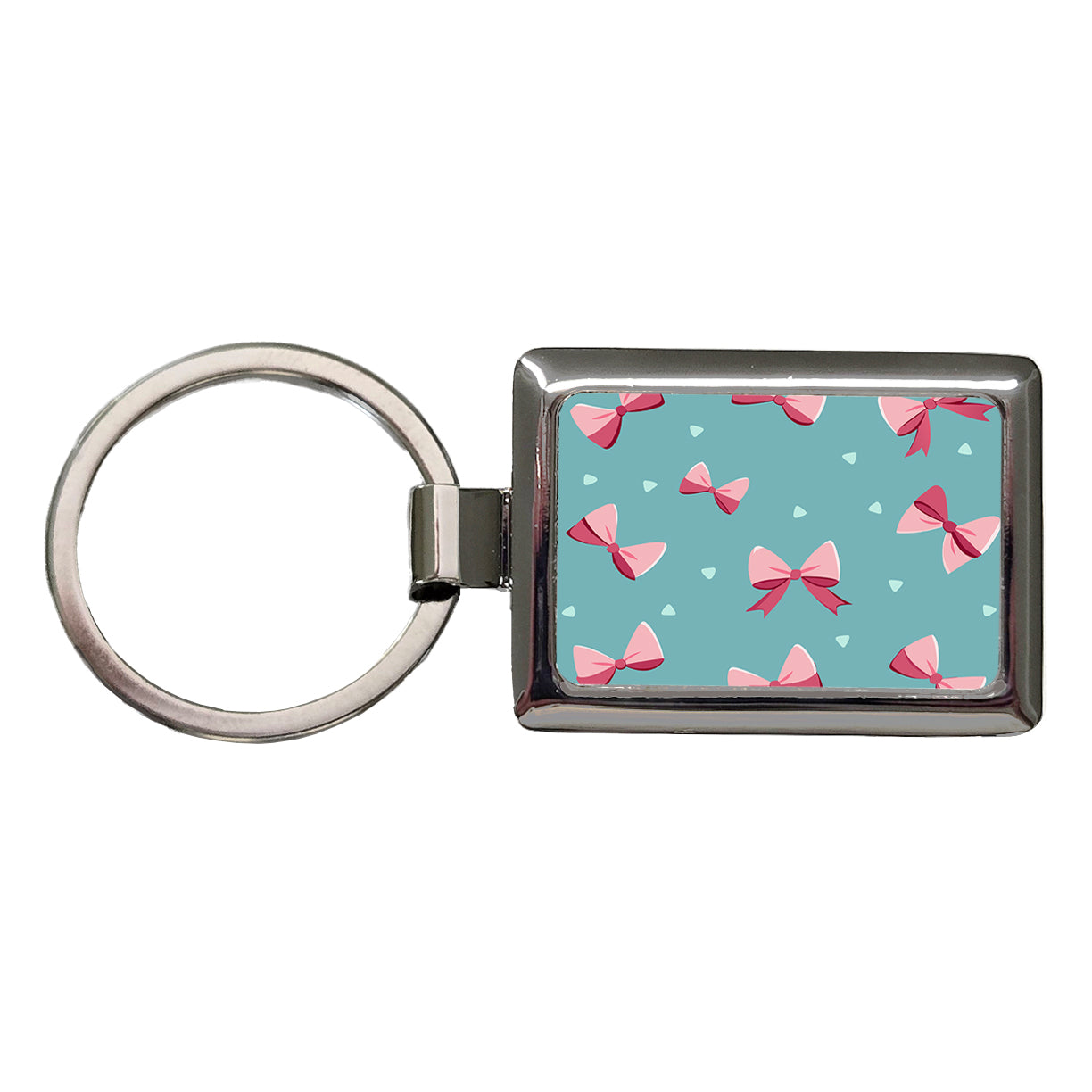 Coquette Pink Bows Scattered Rectangle Metal Keychain