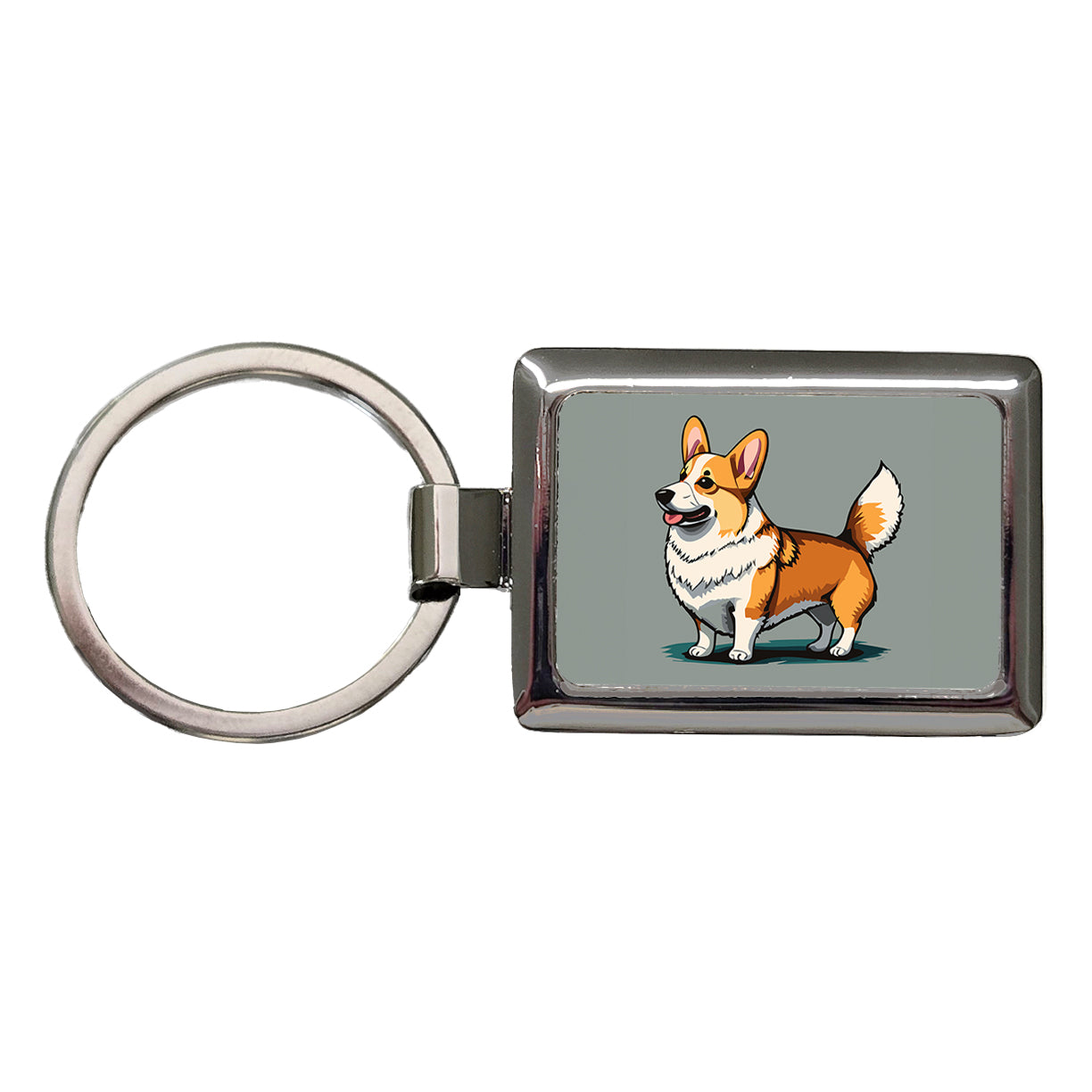 Corgi Dog Standing Rectangle Metal Keychain