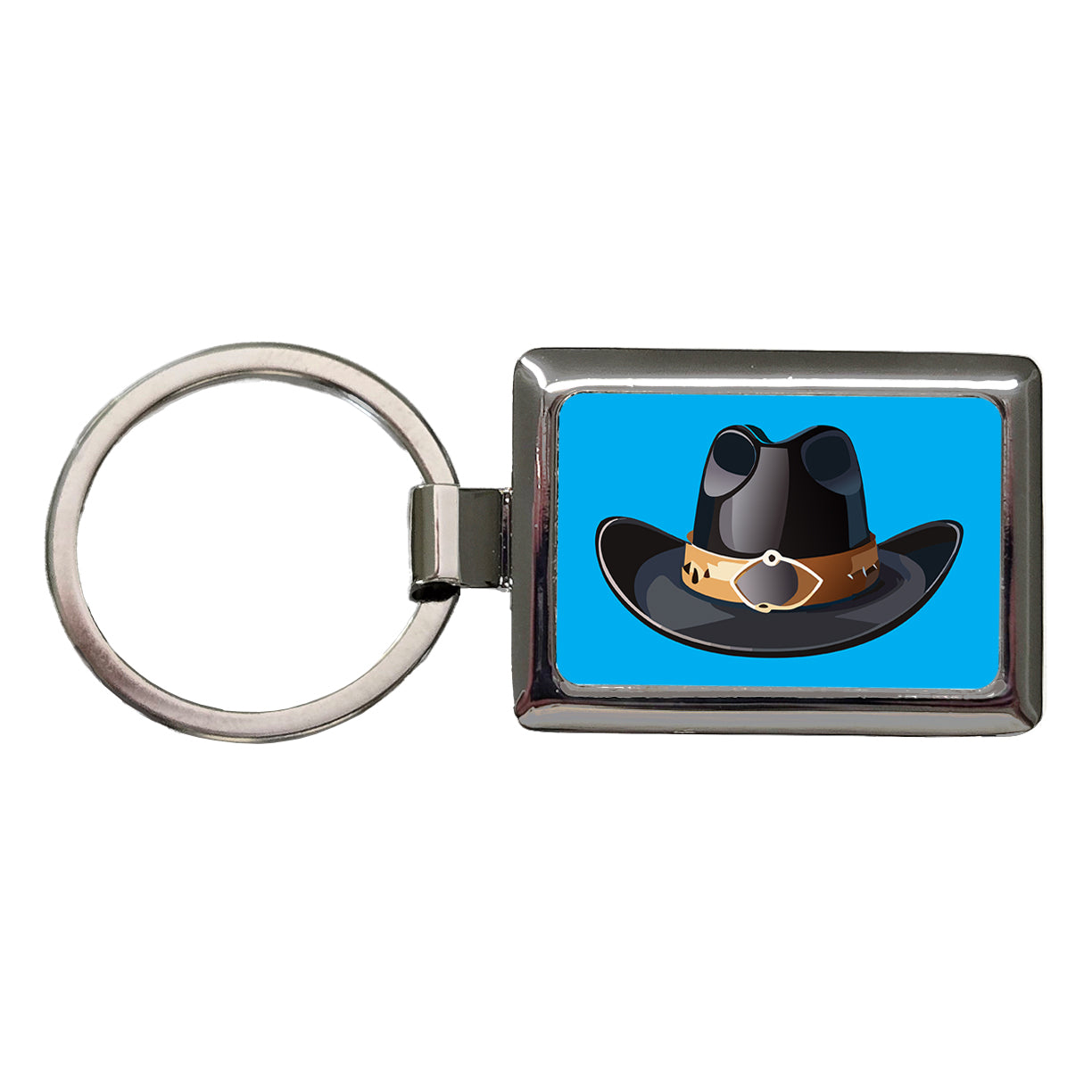 Cowboy Hat Black Western Country Rectangle Metal Keychain
