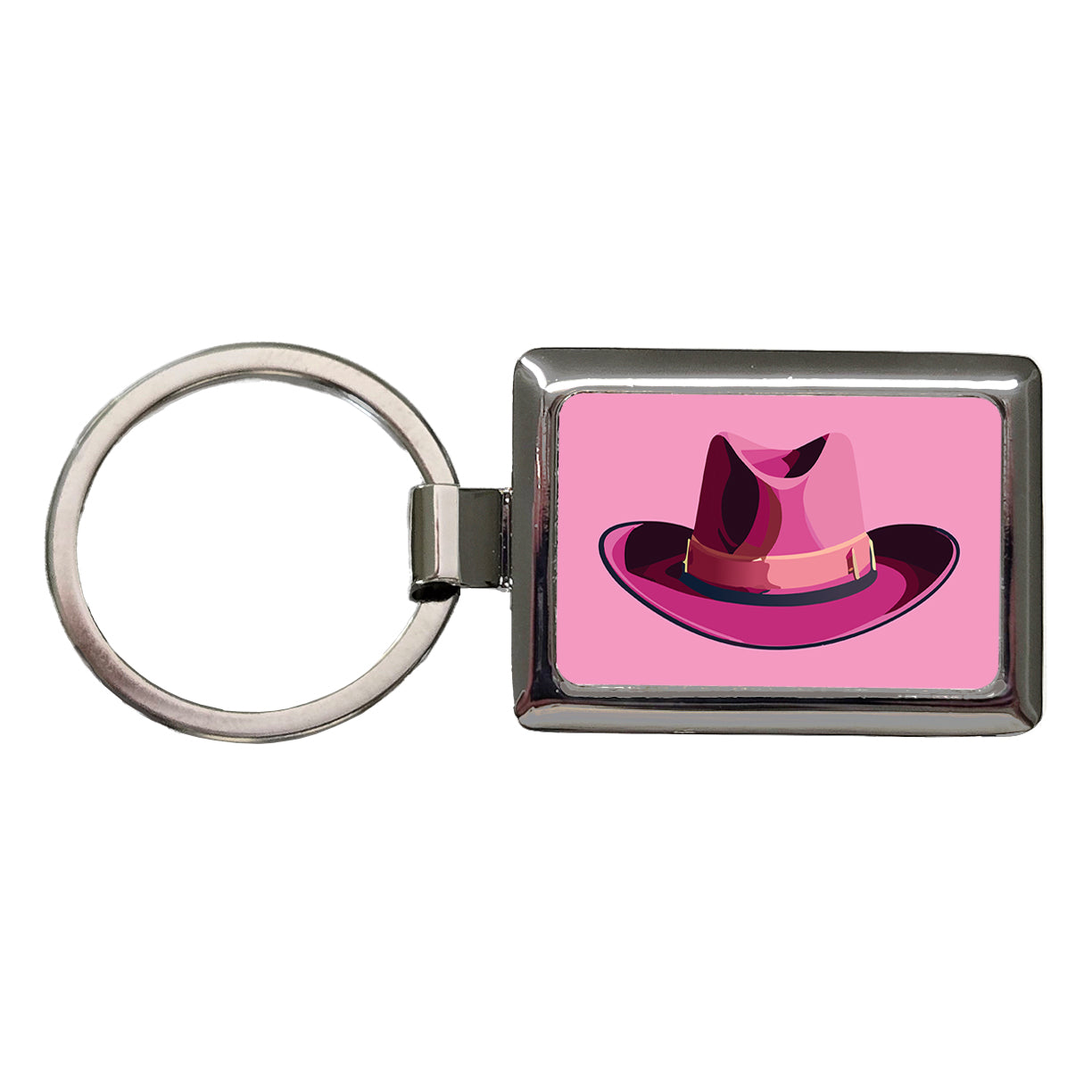 Cowgirl Hat Pink Western Country Rectangle Metal Keychain