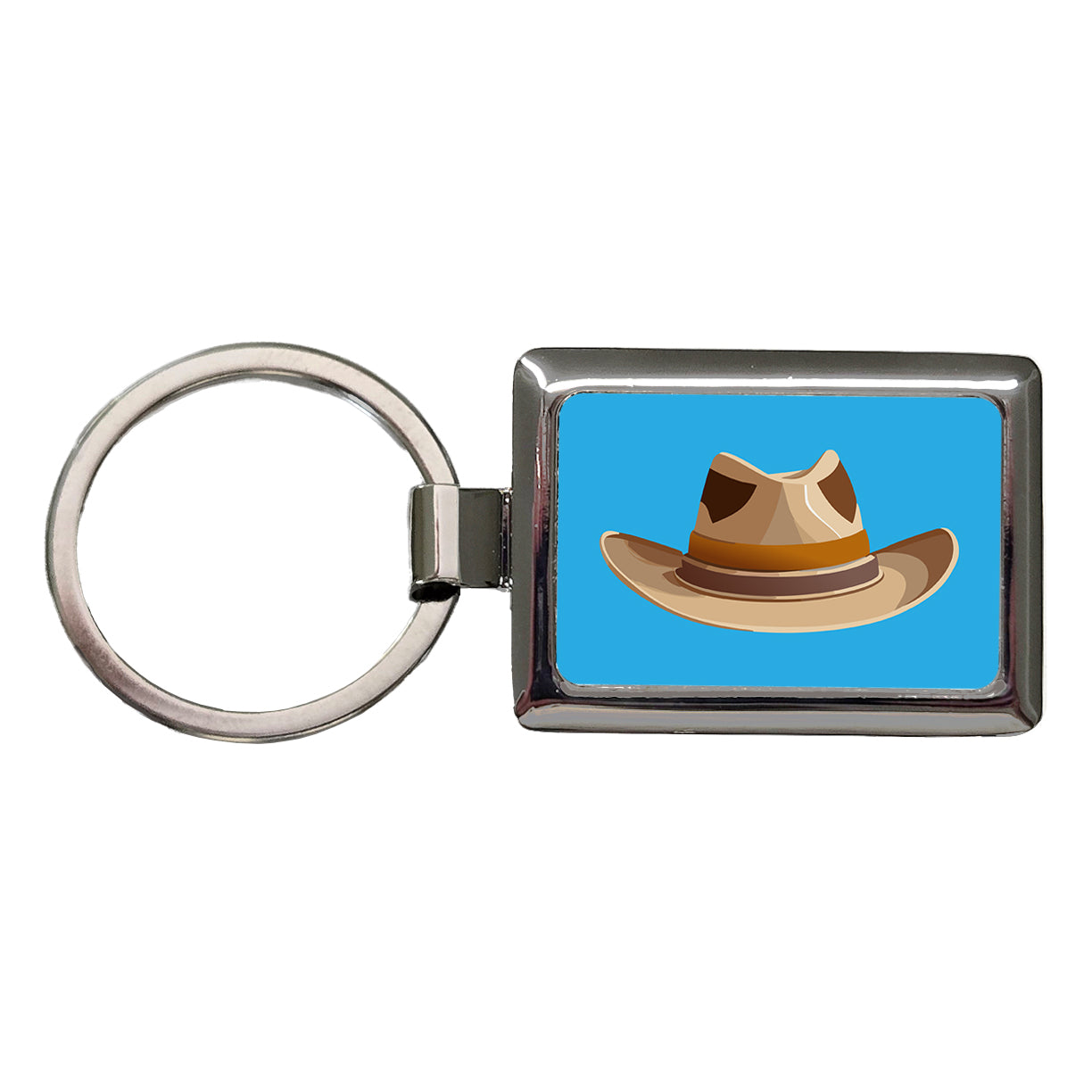 Cowgirl Hat Tan Western Country Rectangle Metal Keychain
