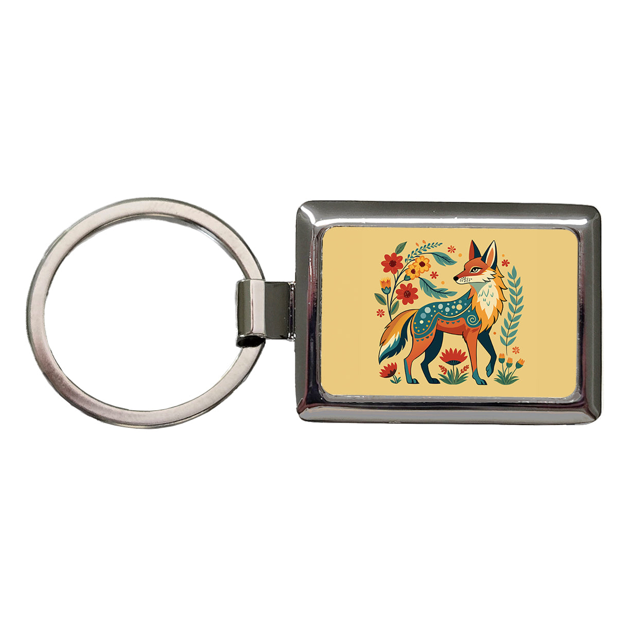 Coyote Floral Flowers Rectangle Metal Keychain