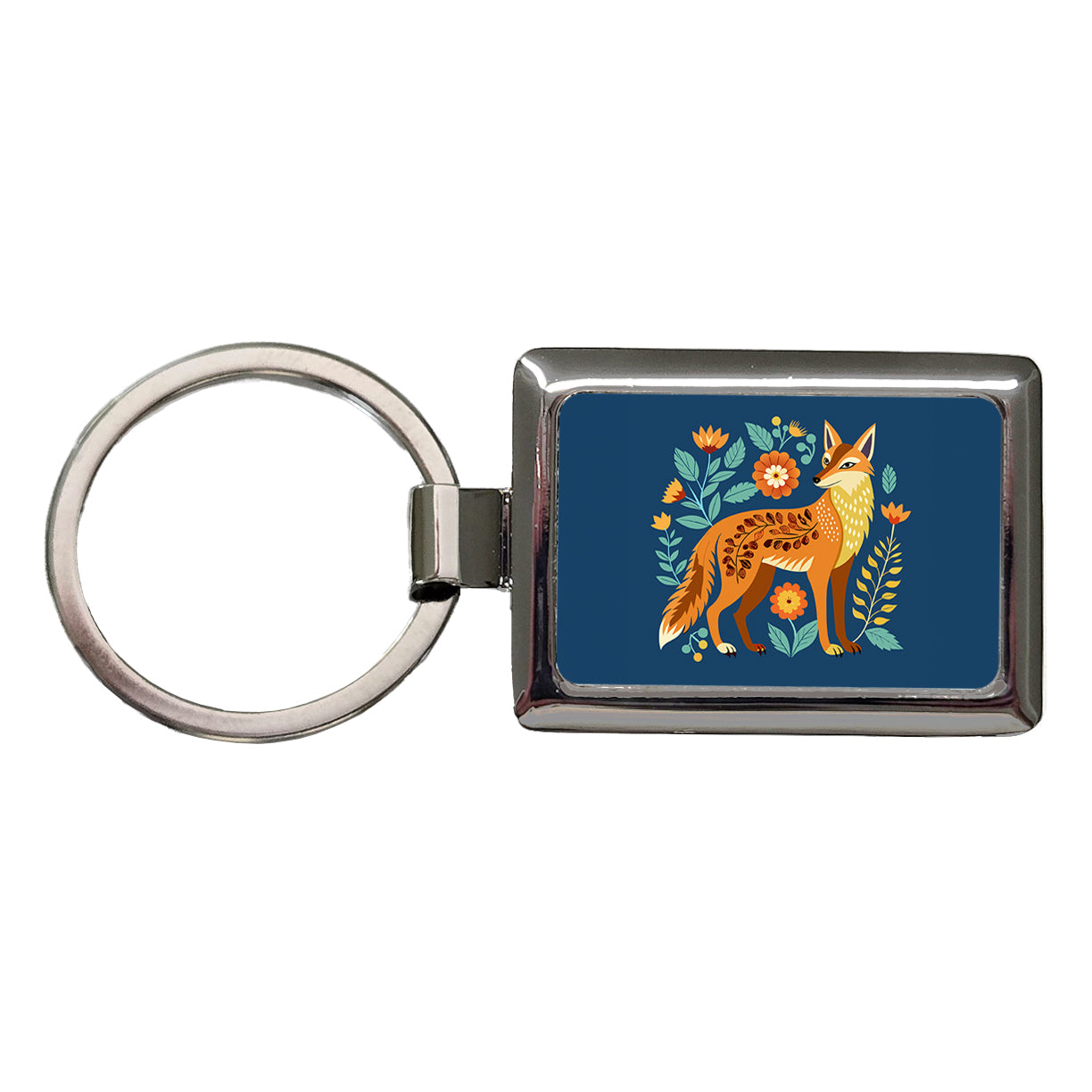 Coyote Pretty Floral Flowers Rectangle Metal Keychain
