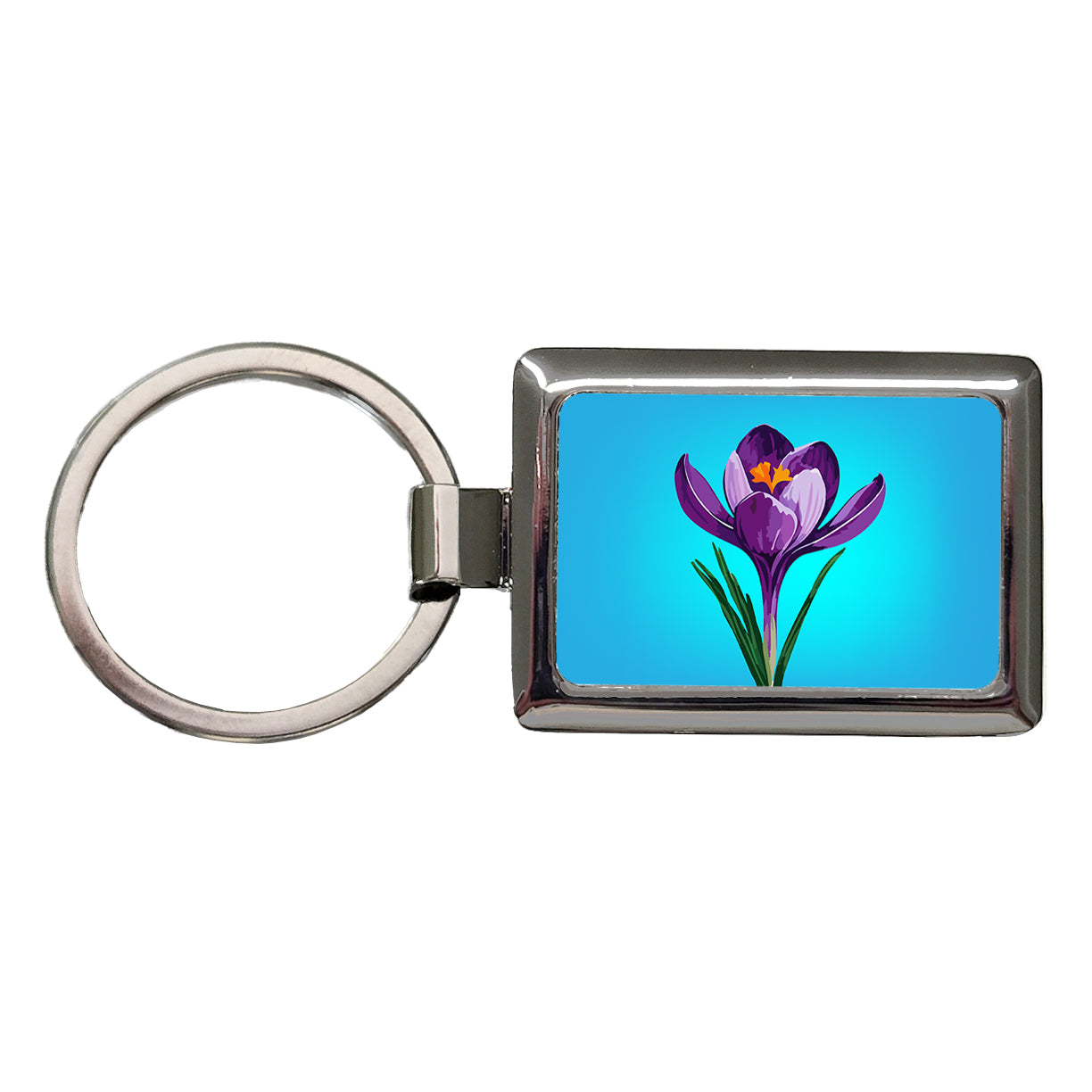 Crocus Flower Purple Watercolor Rectangle Metal Keychain