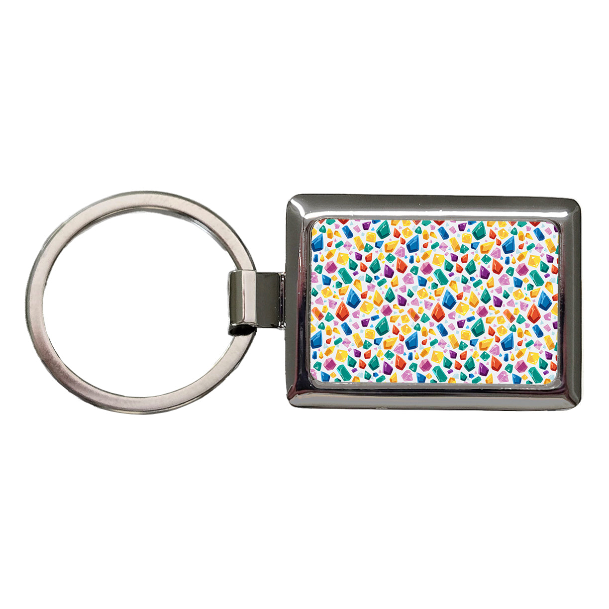 Crystals Gems Gemstones Colorful Pattern Rectangle Metal Keychain