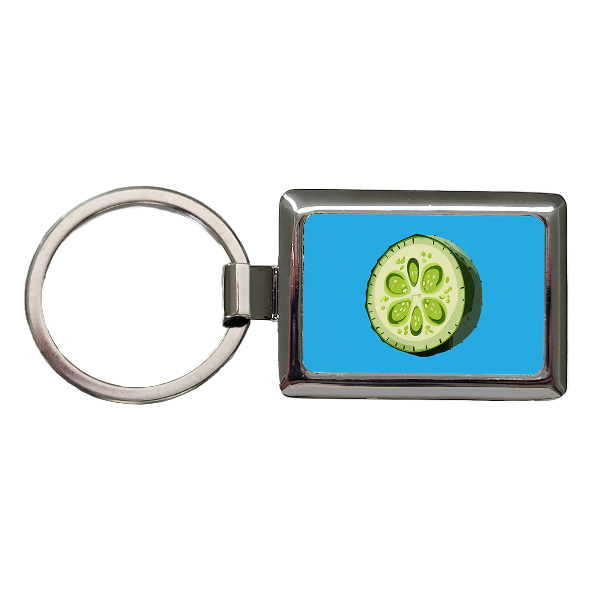 Cucumber Slice Vegetable Rectangle Metal Keychain