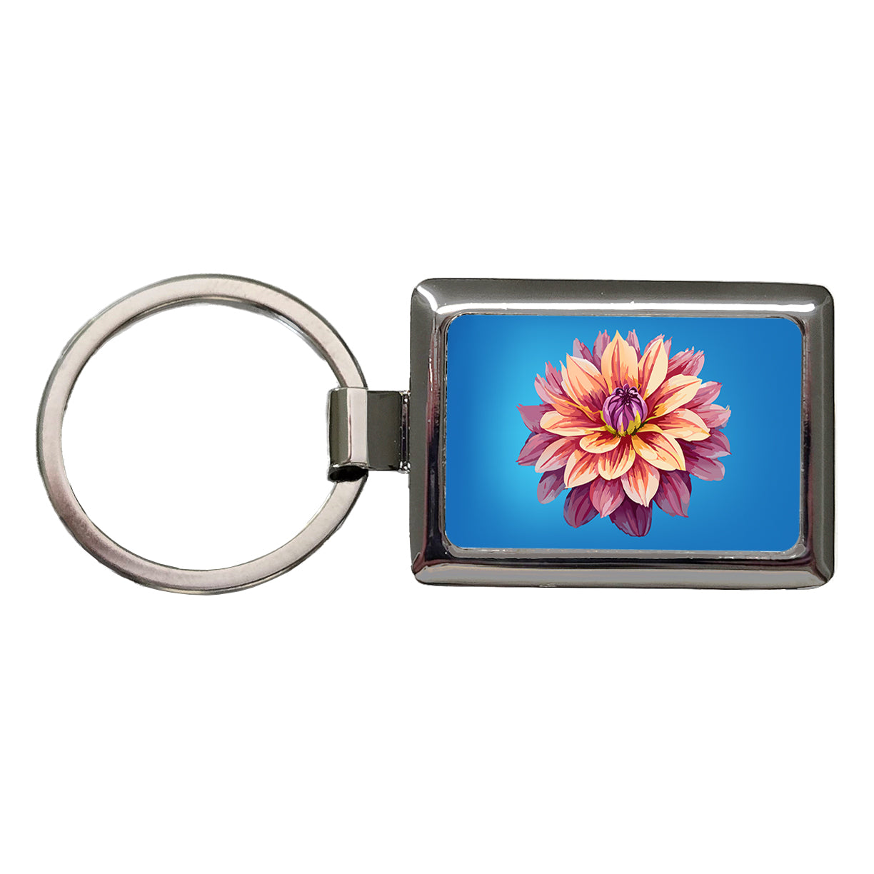 Dahlia Flower Rectangle Metal Keychain