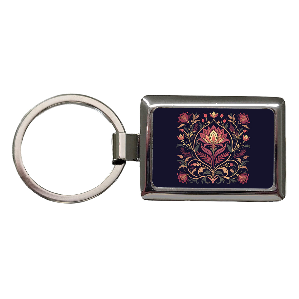 Dark Floral Art Nouveau Flowers Elegant Rectangle Metal Keychain