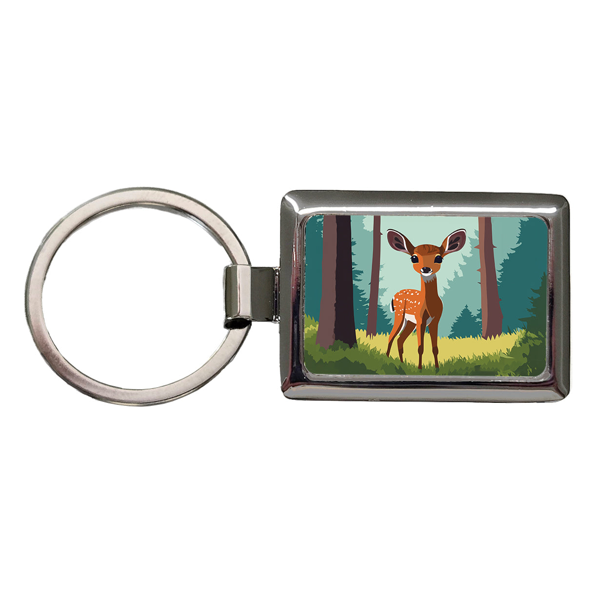 Deer Fawn Standing Rectangle Metal Keychain