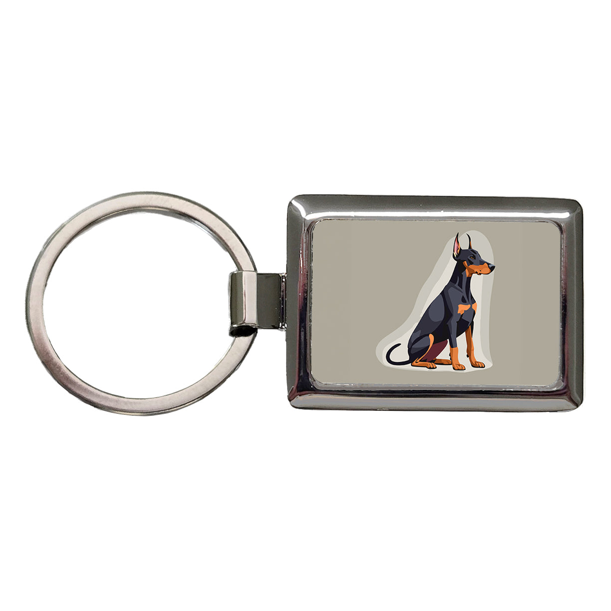 Doberman Dog Sitting Rectangle Metal Keychain