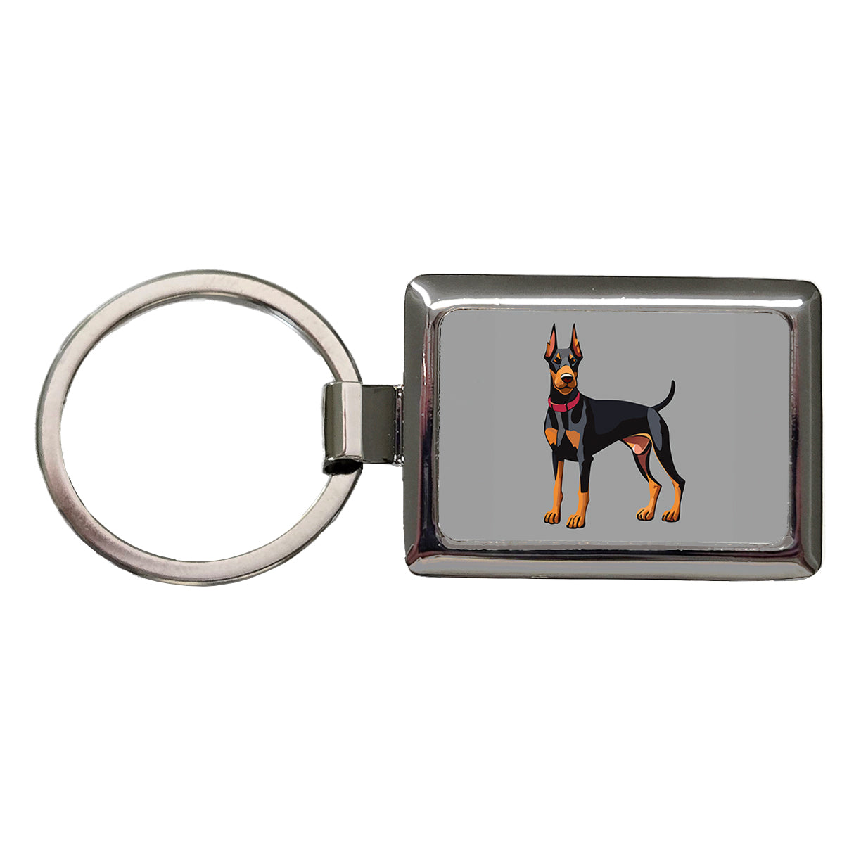Doberman Dog Standing Rectangle Metal Keychain