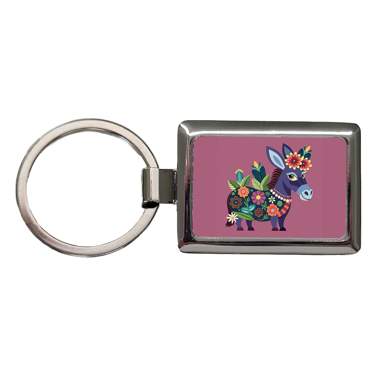Donkey Floral Flowers Rectangle Metal Keychain