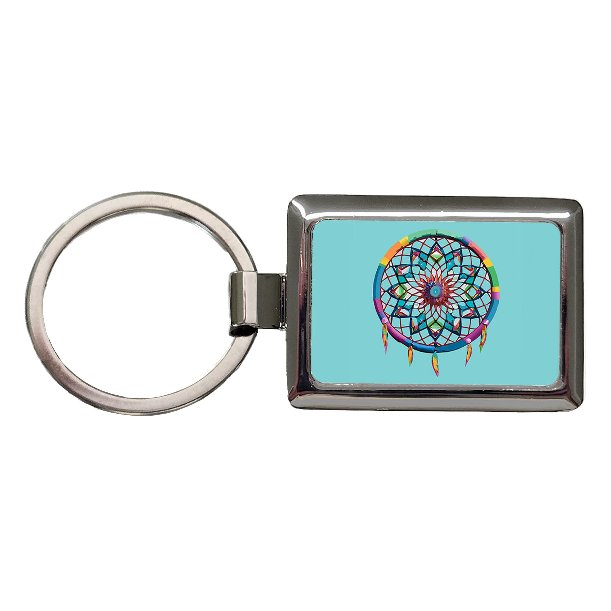 Dream Catcher Colorful Feathers Rectangle Metal Keychain