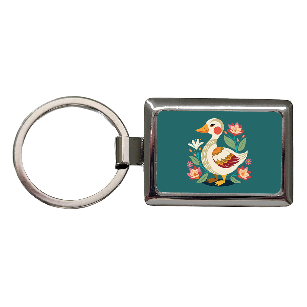 Duck Floral Flowers Rectangle Metal Keychain